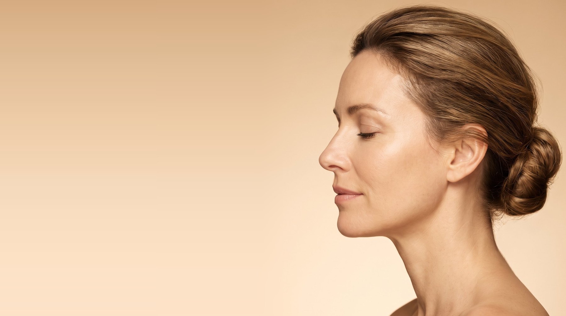A full profile in soft daylight showing skin quality