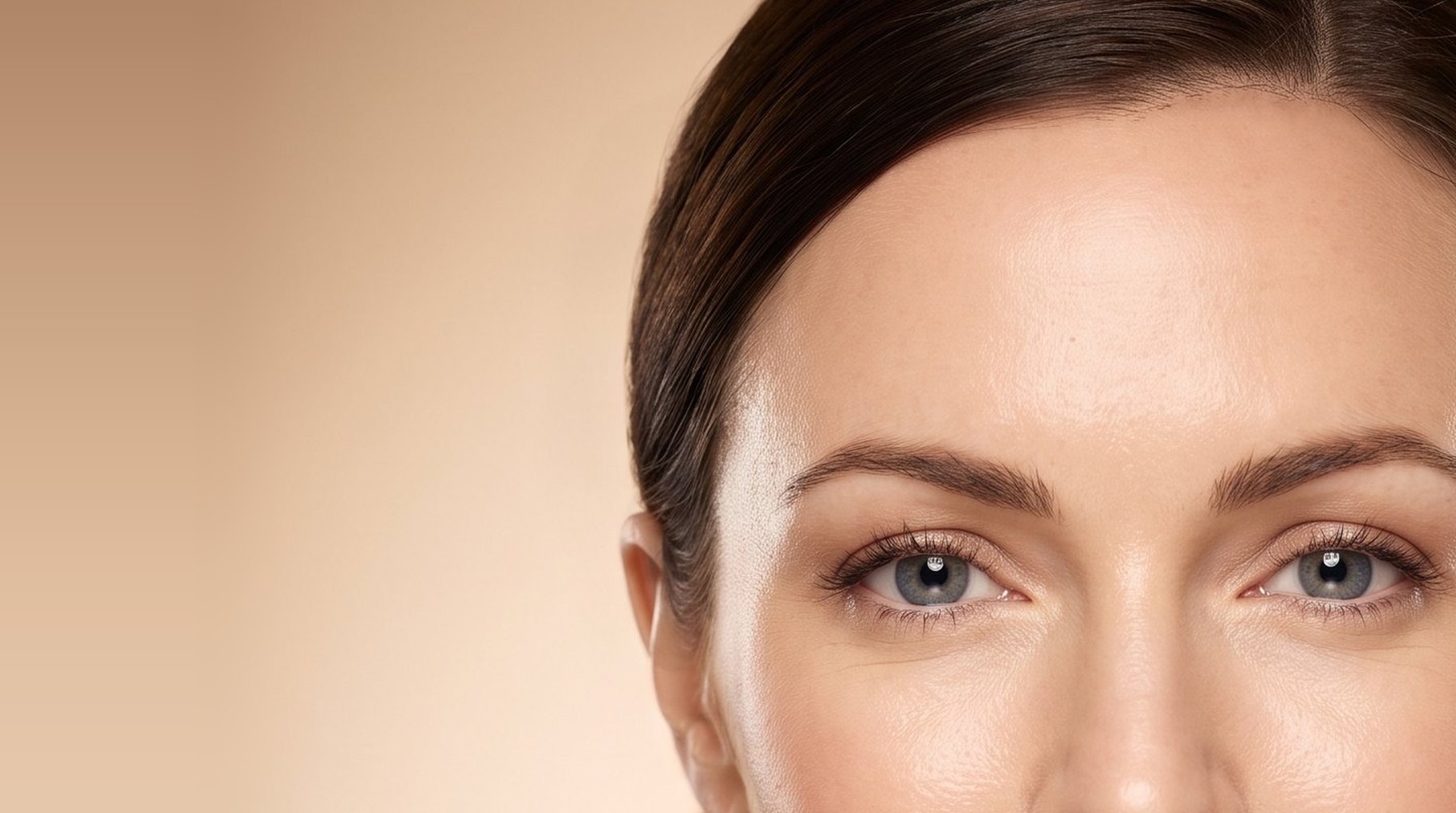 A woman in her forties with a smooth, rested brow, eyes closed