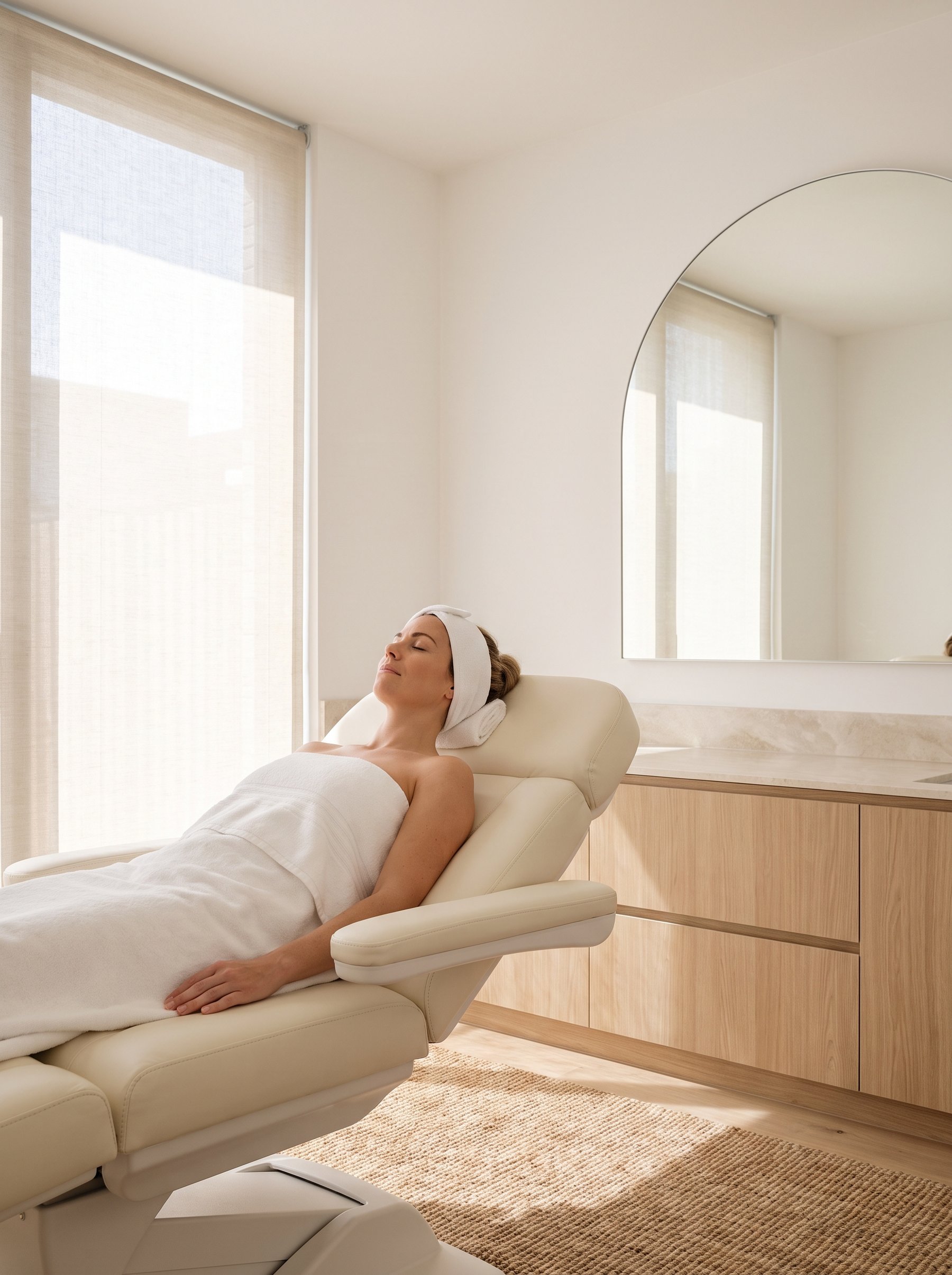 A treatment room at the clinic, made up and ready
